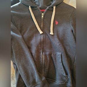 U.S. Polo Assn. Dark Gray with pink women's hoodie with zipper and pockets..